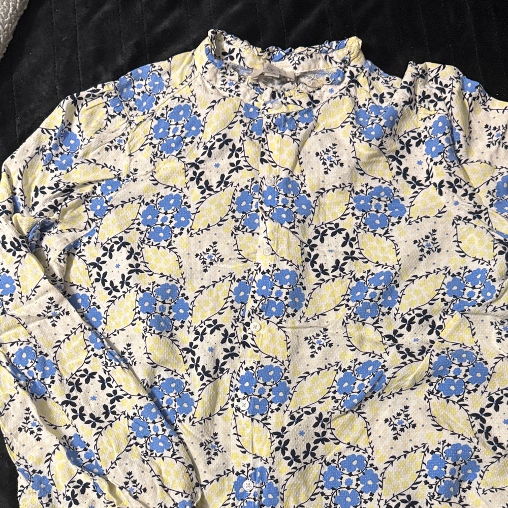 LOFT Blue and Yellow Floral Blouse